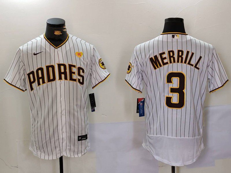 Men San Diego Padres #3 Merrill White stripe Elite 2024 Nike MLB Jersey style 9024